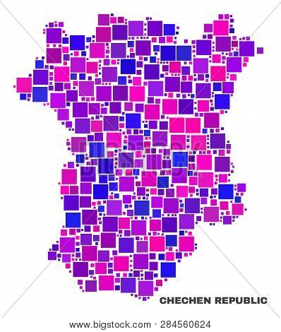 Mosaic Chechen Republic Map Isolated On A White Background. Vector Geographic Abstraction In Pink An