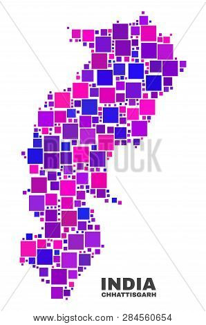 Mosaic Chhattisgarh State Map Isolated On A White Background. Vector Geographic Abstraction In Pink 