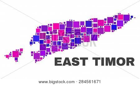 Mosaic East Timor Map Isolated On A White Background. Vector Geographic Abstraction In Pink And Viol