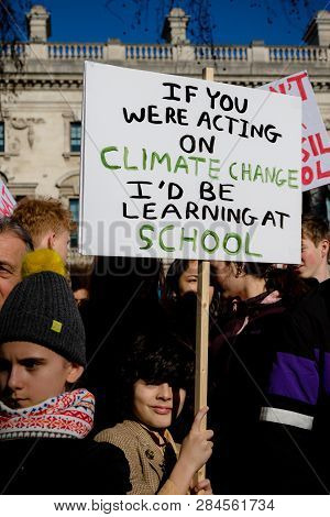 London, Uk, United Kingdom 15th February 2019:- Striking School Aged Children In Central London Over