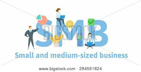 Smb, Small And Medium-sized Business. Concept With Keywords, Letters And Icons. Flat Vector Illustra