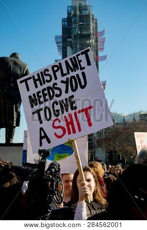 London, Uk, United Kingdom 15th February 2019:- Striking School Aged Children In Central London Over