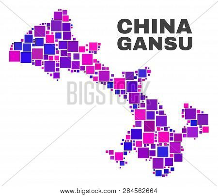 Mosaic Gansu Province Map Isolated On A White Background. Vector Geographic Abstraction In Pink And 