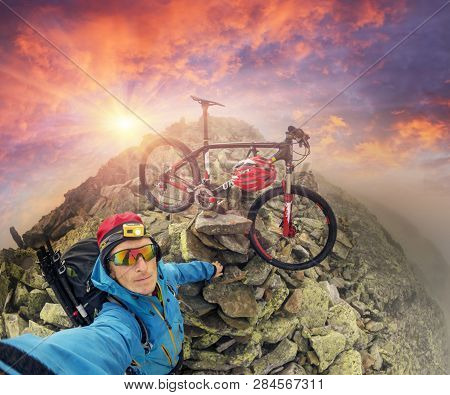 Bike In The Fog At Sunrise