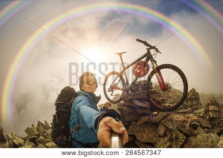 Bike In The Fog At Sunrise