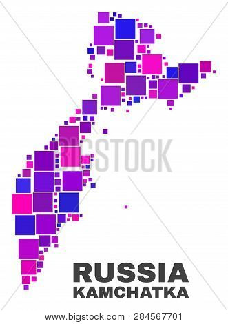Mosaic Kamchatka Map Isolated On A White Background. Vector Geographic Abstraction In Pink And Viole
