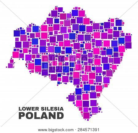 Mosaic Lower Silesia Province Map Isolated On A White Background. Vector Geographic Abstraction In P
