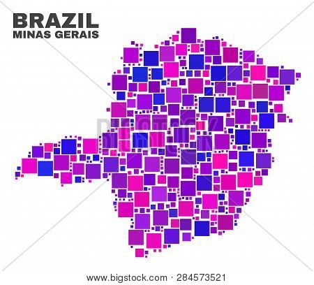 Mosaic Minas Gerais State Map Isolated On A White Background. Vector Geographic Abstraction In Pink 