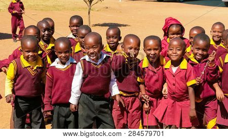 African Primary School Children On Their Lunch Break
