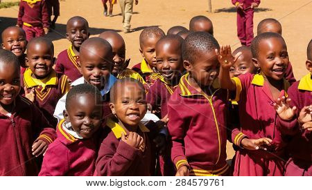 African Primary School Children On Their Lunch Break