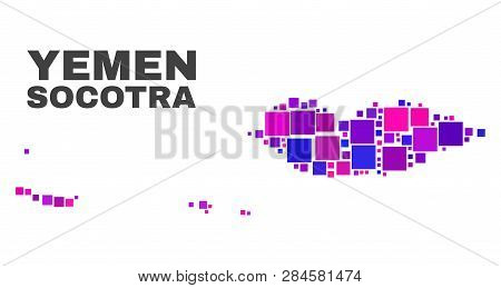 Mosaic Socotra Archipelago Map Isolated On A White Background. Vector Geographic Abstraction In Pink