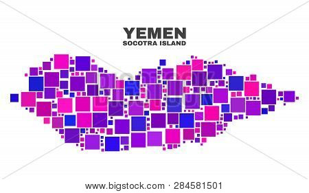 Mosaic Socotra Island Map Isolated On A White Background. Vector Geographic Abstraction In Pink And 