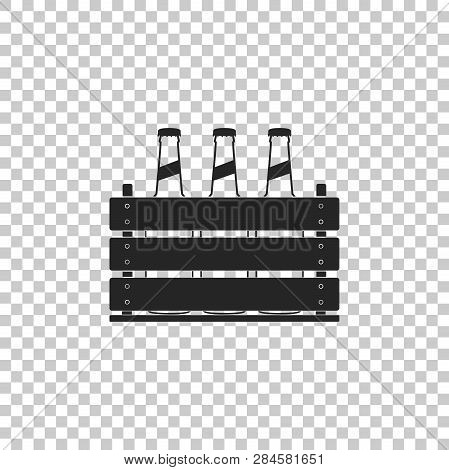 Pack Of Beer Bottles Icon Isolated On Transparent Background. Wooden Box And Beer Bottles. Case Crat