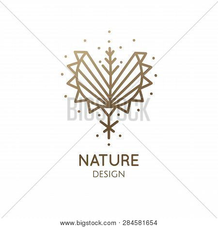 Tropical Plant Logo. Round Geometrical Emblem Flower In Circle In Linear Style. Vector Abstract Badg