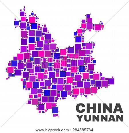 Mosaic Yunnan Province Map Isolated On A White Background. Vector Geographic Abstraction In Pink And