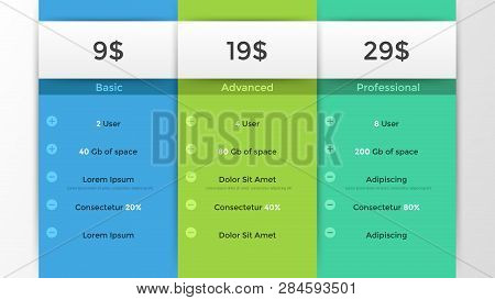 Three Colorful Rectangular Check Lists With Features Of Subscription Plans. Concept Of Software Prod