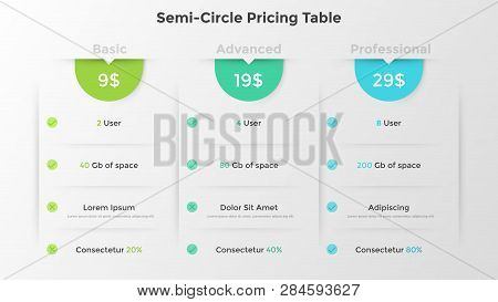 Three Paper White Rectangular Check Lists With Price And Features Of Subscription Plans. Creative In