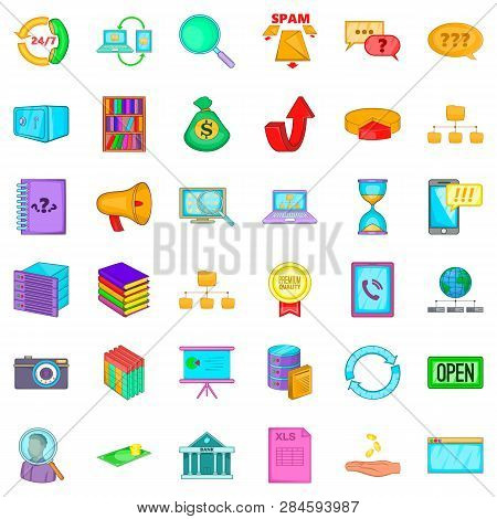 Data Center Icons Set. Cartoon Style Of 36 Data Center Icons For Web Isolated On White Background