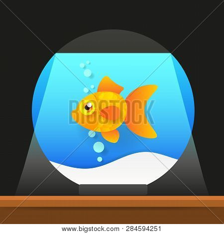 Cartoon Freshwater Fishes In Tank Aquarium Vector Illustration. Exotic Cartoon Fish In Aquarium.