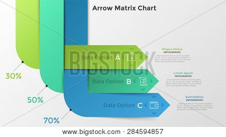 Matrix Chart With 3 Colorful Interweaving Bent Arrows, Linear Symbols, Text Boxes, Percentage Indica