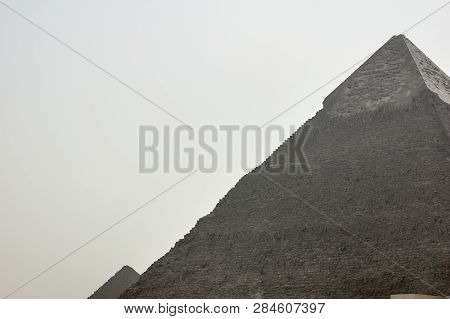 Giza, Egypt - April 13 2008: The Pyramid Of Khafre Or Chephren In The Archeological Site Of Giza. Eg