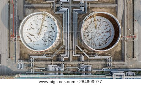 Tank Farm Or Oil Terminal For Storage Of Oil And Petrochemical Products, Aerial View.
