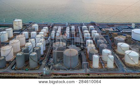 Liquid Chemical Tank Terminal, Storage Of Liquid Chemical And Petrochemical Products Tank, Aerial Vi