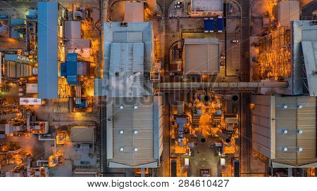 Combined Heat Power Plant, Aerial View Large Combined Cycle Power Plant.