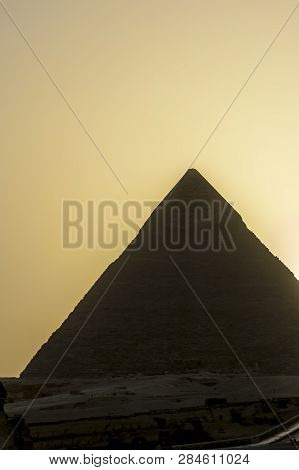 Giza, Egypt - April 13 2008: The Pyramid Of Khafre Or Chephren In The Archeological Site Of Giza. Eg