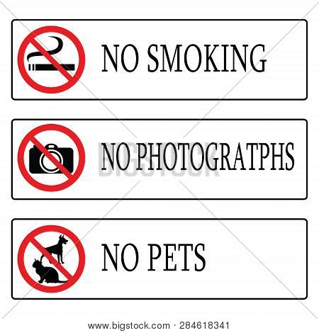 No Smoking Board,no Photographs Board And No Pets Board Collection Drawing By Illustration