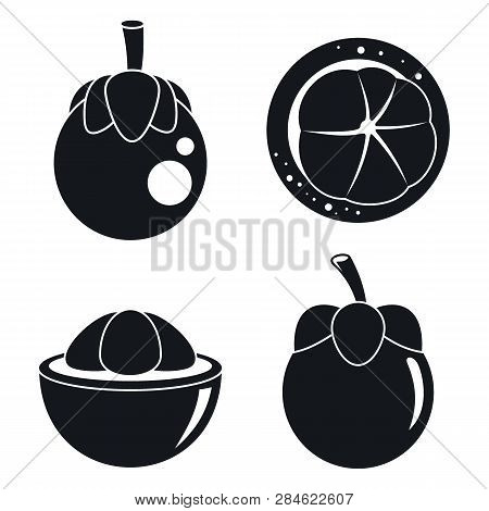 Mangosteen Fruit Icons Set. Simple Set Of Mangosteen Fruit Vector Icons For Web Design On White Back
