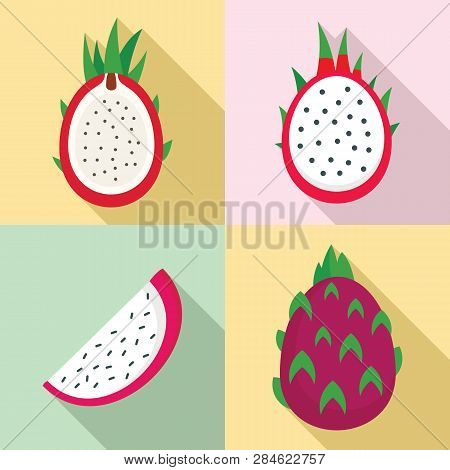 Pitaya Icons Set. Flat Set Of Pitaya Vector Icons For Web Design