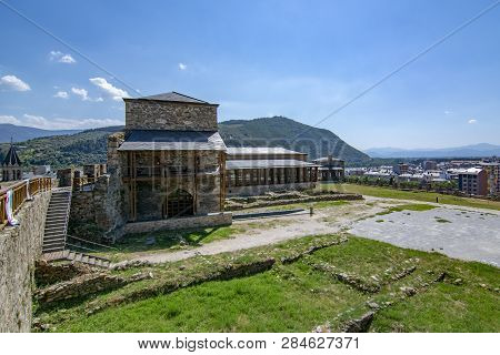 Ponferrada, Leon, Spain; June 2017: View Of Templar Castle In The  City Of Ponferrada Province Of Le