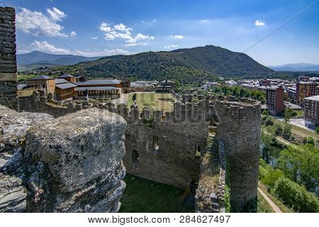 Ponferrada, Leon, Spain; June 2017: View Of Templar Castle In The  City Of Ponferrada Province Of Le