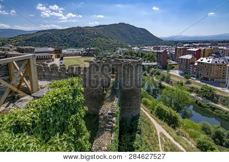 Ponferrada, Leon, Spain; June 2017: View Of Templar Castle In The  City Of Ponferrada Province Of Le