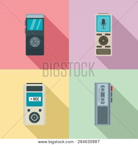 Dictaphone Icons Set. Flat Set Of Dictaphone Vector Icons For Web Design