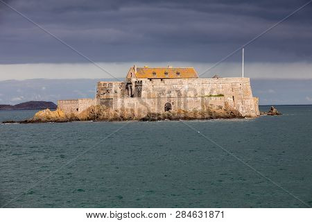 View Of The Fort National In Saint Malo A Tidal Island In The English Channel At High Tide. Brittany