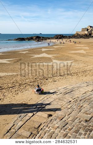 Saint-malo, France - September 15, 2018: The Stars On The Beach In Saint Malo. Brittany, France