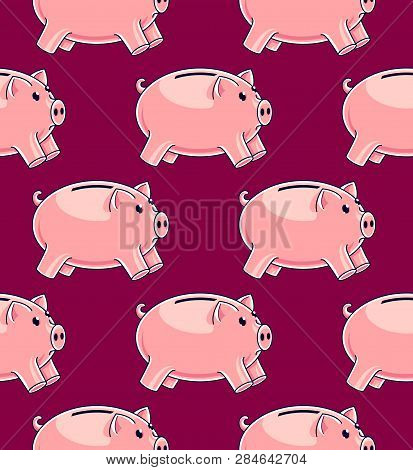 Piggy Banks Seamless Background, Backdrop For Financial Business Website Or Economical Theme Ads And