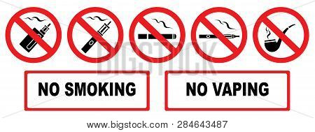 No Smoking. No Vaping. Set Prohibition Icons. Illustration Of Various Prohibition Signs. Iisolation.