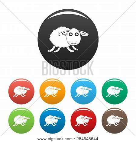 Running Sheep Icons Set 9 Color Vector Isolated On White For Any Design