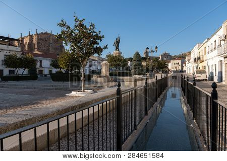 Medellin, Extremadura, Spain - February 13, 2019: Fenced Area Where The Recently Found Foundations O