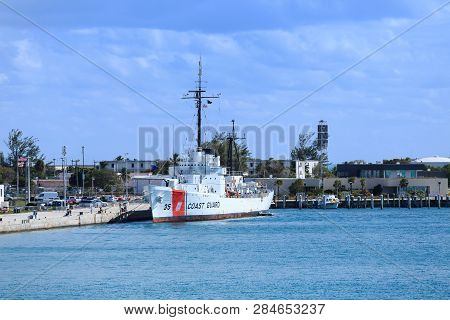 Key West, Florida - February 28, 2016: The United States Coast Guard Is The Coastal Defense And Mari
