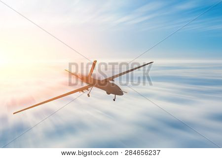 Unmanned Military Drone Uav Flight Motion Blur High Speed