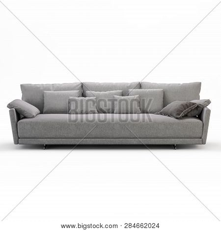 Three-seater Sofa With Pillows On A White Background 3d Rendering