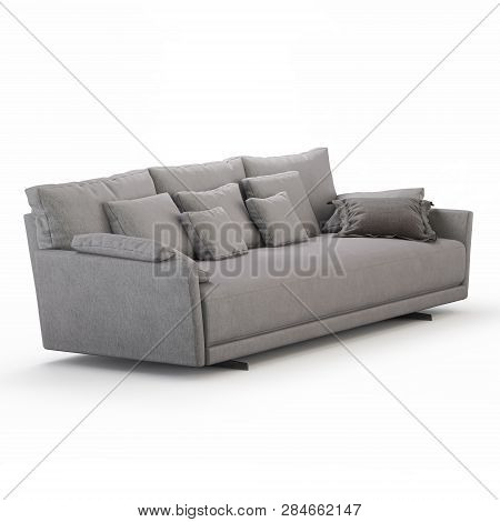 Three-seater Sofa With Pillows On A White Background 3d Rendering