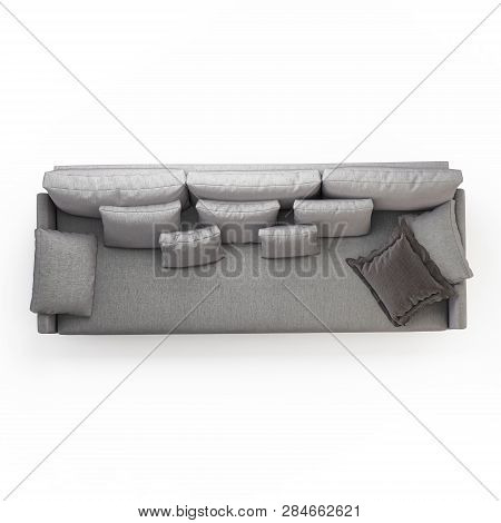 Three-seater Sofa With Pillows On A White Background Top View 3d Rendering