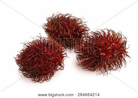 Rambutan Isolated On White Background. Tropical Fruit. Nephelium Lappaceum