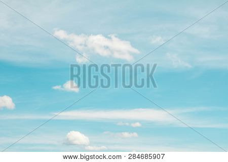 Blue Sky Background With Tiny Clouds. Panorama