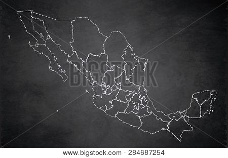 Mexico Map, New Political Detailed Map, Separate Individual States, With State Names, Card Blackboar